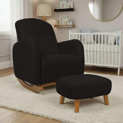 Poltrona Amamentação Balanço Jhessy com Puff Suede Preto D'Rossi