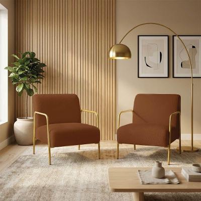 Kit 2 Poltronas Helena Base Aço Dourado Bouclê Terracota D'Rossi