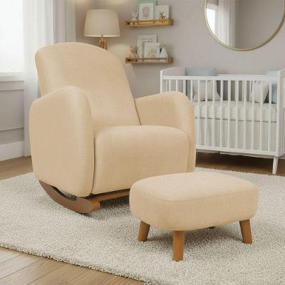 Poltrona Amamentação Balanço Puff Jhessy Madeira Suede 72CM Bege D'Rossi