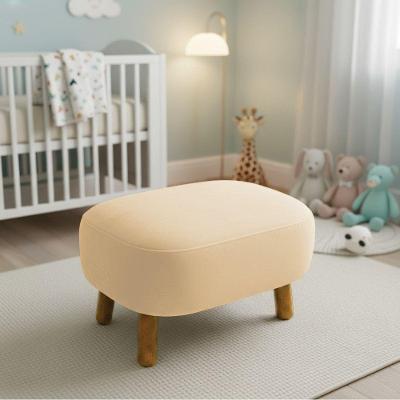 Puff Decorativo Jhessy Redondo Madeira Maciça Suede Bege D'Rossi
