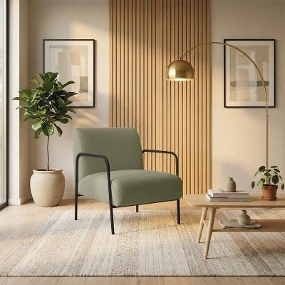 Poltrona Decorativa Helena Bouclê Verde Pistache Base Aço Preto D'Rossi