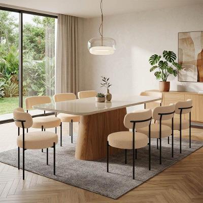 Kit Mesa Jantar Melina Vidro 8 Lugares 200CM Cadeiras Boucle Nature D'Rossi