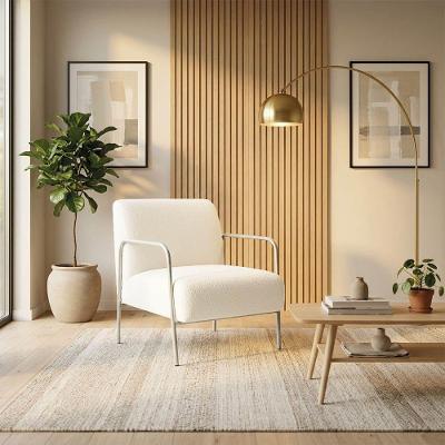 Poltrona Decorativa Helena Bouclê Off White Base Aço Champanhe D'Rossi