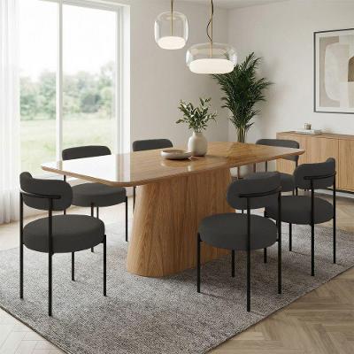 Mesa Jantar Melina 6 Lugares Vidro com Cadeiras Bouclê Grafite 160CM D'Rossi