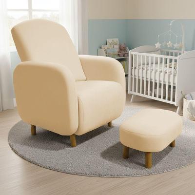 Poltrona de Amamentação com Puff Jhessy Madeira Suede Bege D'Rossi