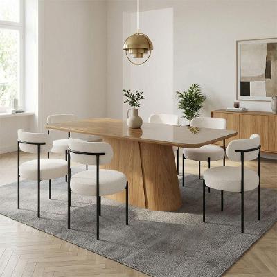 Mesa Jantar Melina 6 Lugares Vidro Cadeiras Boucle Nature 160CM D'Rossi