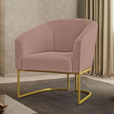 Poltrona Decorativa Stella Base Industrial Dourada Bouclê Suede Rose D'Rossi