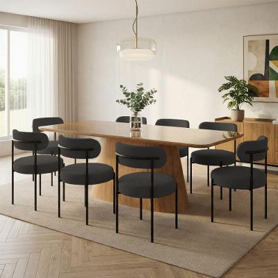 Mesa Jantar Melina 8 Lugares Vidro 200CM Cadeiras Boucle Grafite D'Rossi