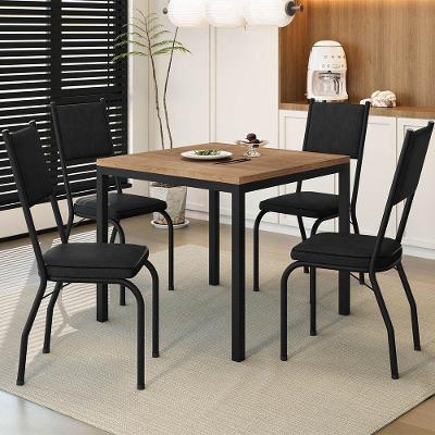 Mesa de Jantar Munique 4 Lugares MDP Cadeiras Aço Preto D'Rossi