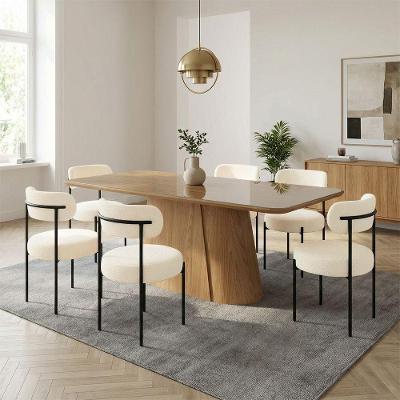 Mesa Jantar Melina 6 Lugares Vidro Cadeiras Boucle Off White 160CM D'Rossi
