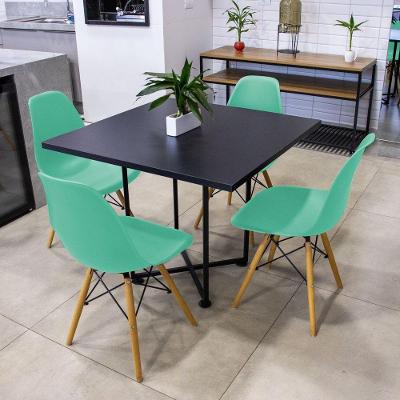 Mesa Jade 4 Lugares MDP com Cadeiras Eiffel Preto e Azul Turquesa 90CM D'Rossi