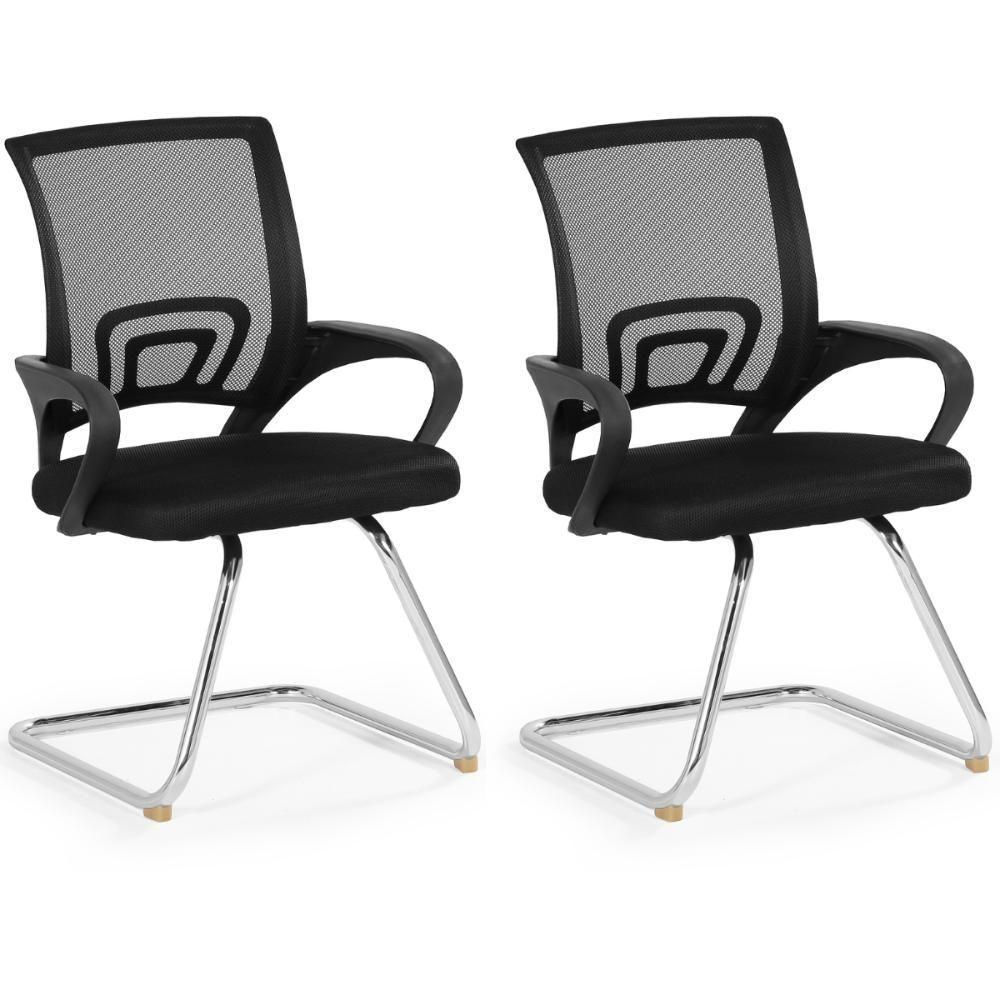 Kit 2 Cadeiras De Escritório Secretária Base Fixa - Preto - 1