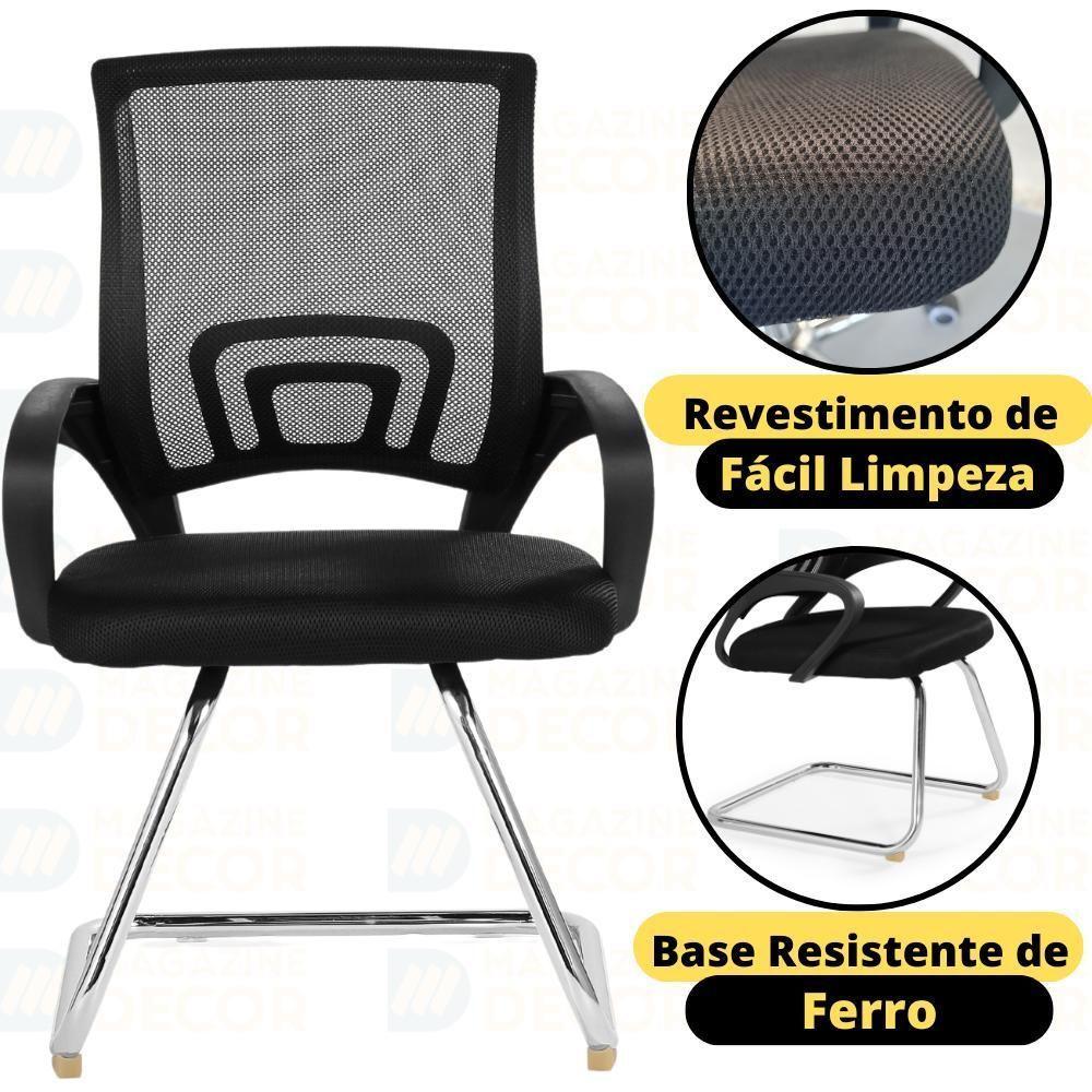 Kit 2 Cadeiras De Escritório Secretária Base Fixa - Preto - 6