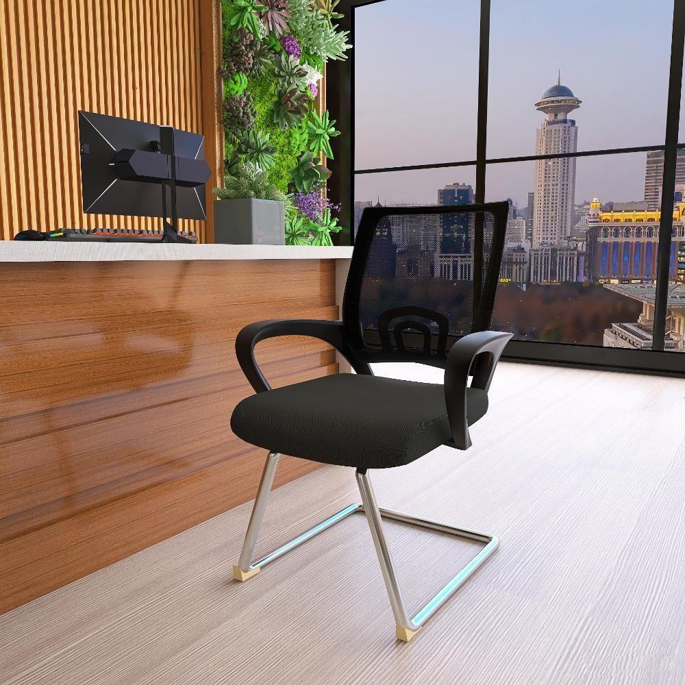 Kit 2 Cadeiras De Escritório Secretária Base Fixa - Preto - 7