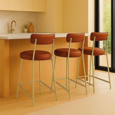 Kit 3 Banquetas Altas Londres PU Base Fixa com Encosto Dourado D'Rossi