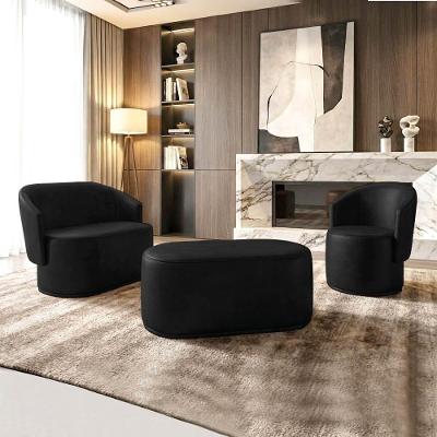 Kit 2 Poltronas e Puff Malu Max Sintético PU Orgânico Preto D'Rossi