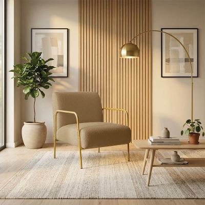 Poltrona Helena Bouclê Base Aço Dourado Espuma D26 Capuccino D'Rossi