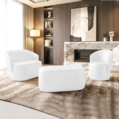 Kit 2 Poltronas e Puff Malu Max Couro Sintético PU Branco D'Rossi