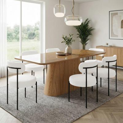 Conjunto Jantar Melina 6 Lugares Vidro Cadeiras Bouclê Off White 160CM D'Rossi