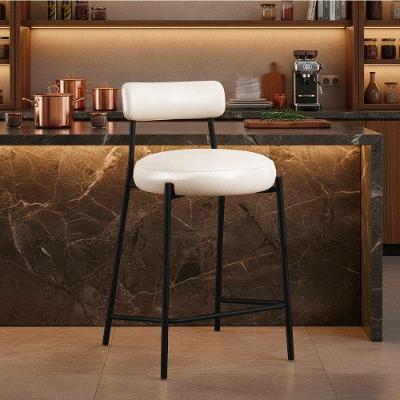 Banqueta Londres PU Facto com Encosto Base Fixa Industrial Branco D'Rossi