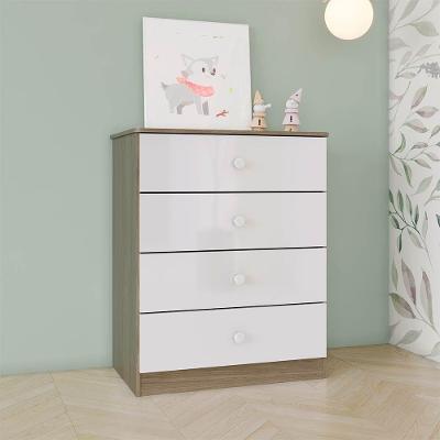 Cômoda Infantil Lola H02 4 Gavetas MDF-MDP Rústico e Branco D'Rossi