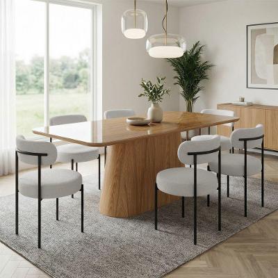 Conjunto de Jantar Melina 6 Lugares Vidro Cadeiras Bouclê Nature e Cinza 160CM D'Rossi