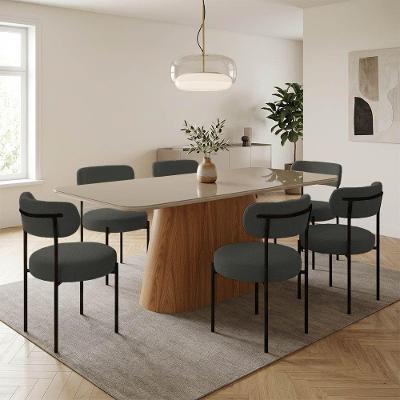Conjunto Jantar Ted H02 6 Lugares Vidro 160CM Cadeiras Boucle Grafite D'Rossi