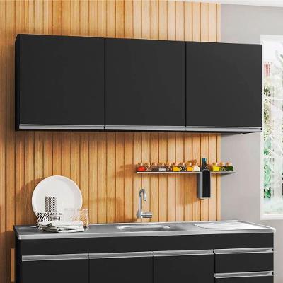 Armário Aéreo Theo L06 150CM 3 Portas MDF-MDP Giratória Preto D'Rossi