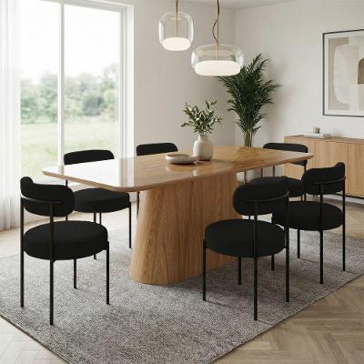 Conjunto Jantar Melina 6 Lugares Vidro Cadeiras Bouclê Nature Preto D'Rossi