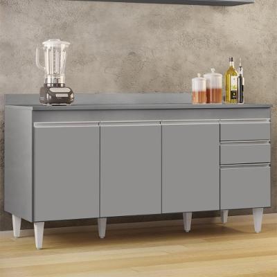 Balcão De Cozinha Para Pia Com Tampo 160cm Arkansas Cinza  - Lumil