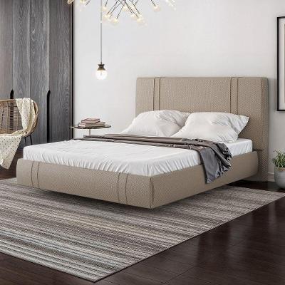 Cama Flutuante Queen Cabeceira Romana Linho Bege MDF D'Rossi