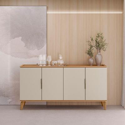Buffet Aparador Mica L04 4 Portas MDF 160CM Jequitibá e Off White Linea Brasil
