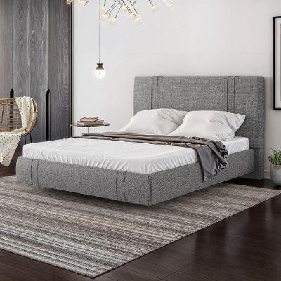 Cama Casal Flutuante Cabeceira Romana Linho Cinza MDF D'Rossi
