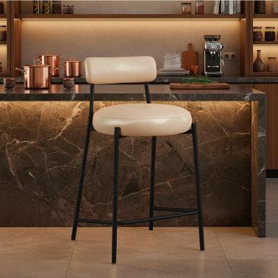 Banqueta Londres PU Facto Base Fixa com Encosto Bege D'Rossi