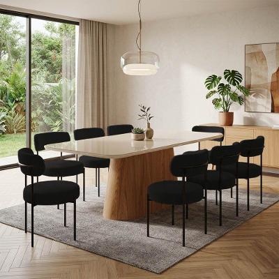 Conjunto Jantar Melina Margara H02 6 Lugares Vidro Boucle Nature e Preto 160CM D'Rossi