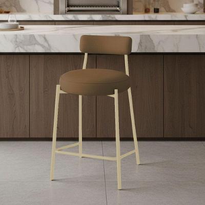 Banqueta Alta Londres New Couro Flex D03 Assento Couro Sintético com Encosto Marrom D'Rossi