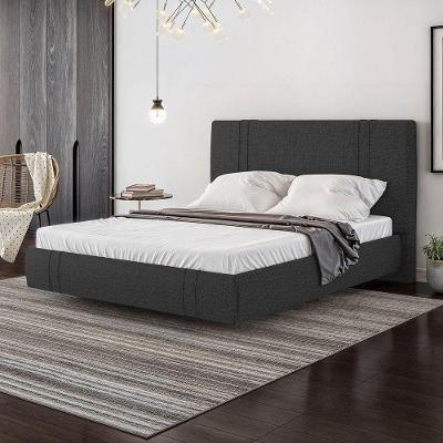 Cama Casal Flutuante 138cm Cabeceira Romana Linho MDF Preto D'Rossi