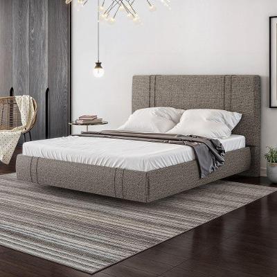 Cama Casal Flutuante Cabeceira Romana Linho Marrom MDF D'Rossi