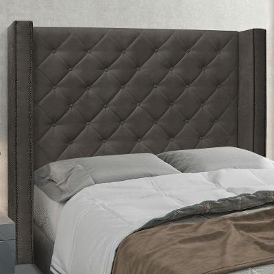 Cabeceira Estofada Casal Alteza Fixação no Box MDF Suede Cinza Abmaza
