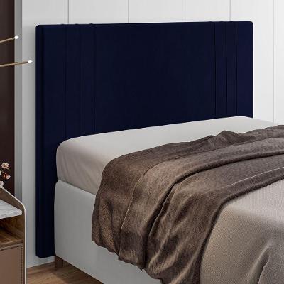 Cabeceira Casal Ferrara 140cm Parede Madeira Maciça Veludo Azul Marinho Abmaza