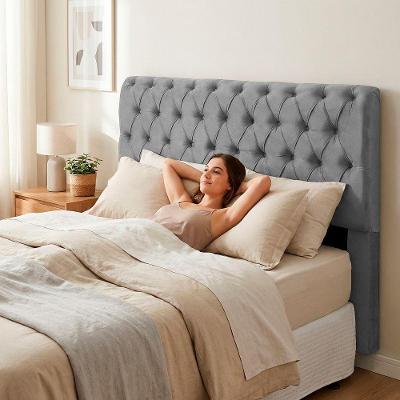 Cabeceira Casal Sarah 140cm Fixação no Box Estrutura Madeira Maciça Suede Cinza Abmaza