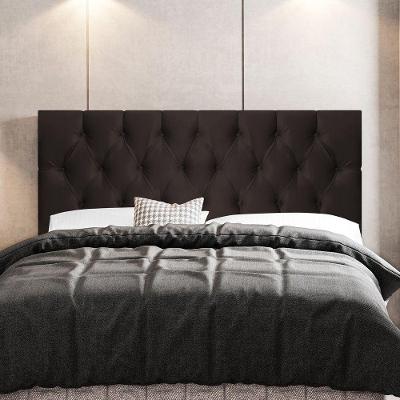 Cabeceira Casal Madrid Estofada Madeira Maciça Suede Marrom Abmaza
