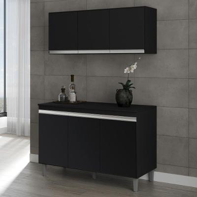 Balcão Gabinete Cozinha Manu 3 Portas MDP 120CM Preto Abmaza