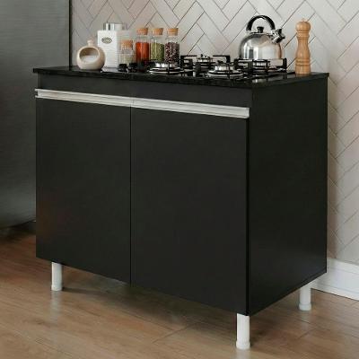 Balcão Gabinete Cozinha Lux 2 Portas MDF 79CM Preto Abmaza