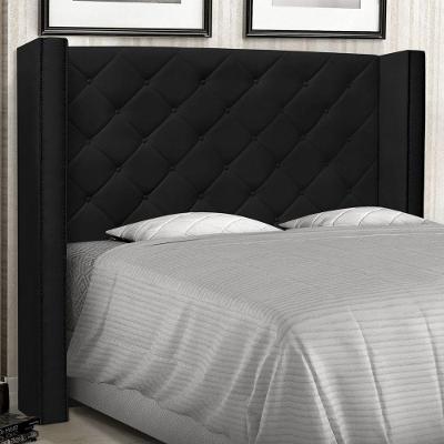 Cabeceira Estofada Alteza King Fixação no Box MDF Corino Preto Abmaza