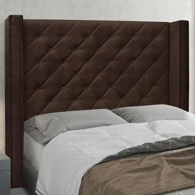 Cabeceira Estofada Casal Alteza Fixação no Box MDF Suede Café Abmaza