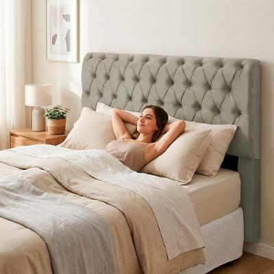 Cabeceira King Sarah 195cm no Box Madeira Maciça Suede Bege Abmaza