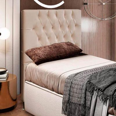Cabeceira Estofada Diamond Solteiro Madeira Maciça Suede Bege Abmaza