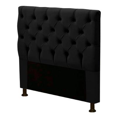 Cabeceira Solteiro Cristal no Box Madeira Maciça Suede Preto Abmaza