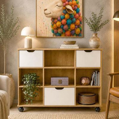 Nicho Organizador Otto 9 Prateleiras 3 Gavetas MDF Freijó e Off White